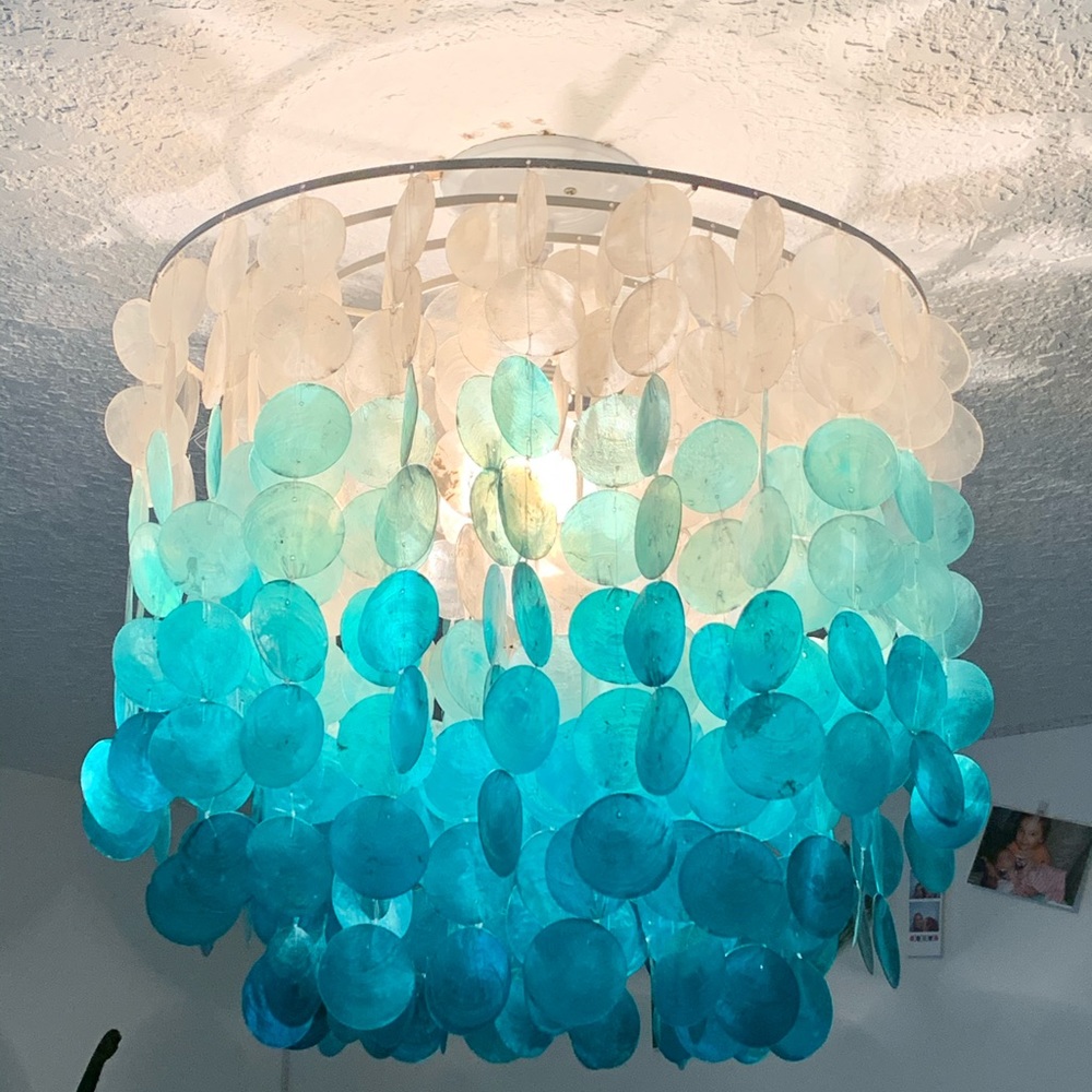Pottery Barn Capiz Ombré Chandelier- Turquoise